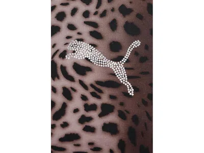 Puma Essentials Bedazzled Rhinestone Embellished Leopard Print Cotton Graphic T-shirt In Brown