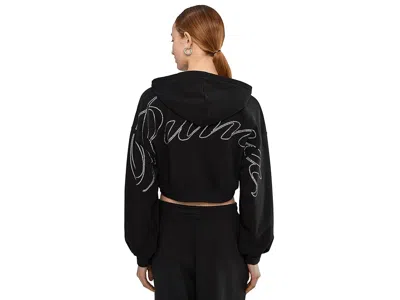 Puma Essentials Bedazzled Rhinestone Embellished Cropped Graphic Hoodie In Black
