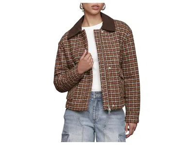 Avec Les Filles Oversized Plaid Bomber Jacket In Brown