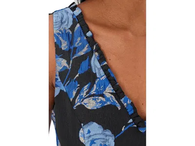 Adrianna Papell Floral Jacquard Short Fit And Flare Dress In Blue Black Multi