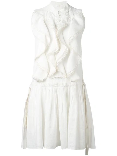 Chloé Ruffle-trimmed Sleeveless Linen Dress In White