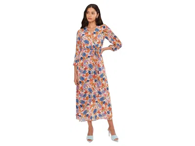 Vince Camuto Wrap Front Bubble Sleeve Maxi In Multi