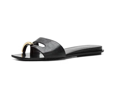 Tory Burch Pierced Slide Flat Shoes With Soft Caprine Leather In Black