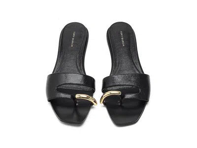 Tory Burch Pierced Slide Flat Shoes With Soft Caprine Leather In Black