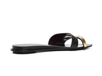 Tory Burch Pierced Slide Flat Shoes With Soft Caprine Leather In Black