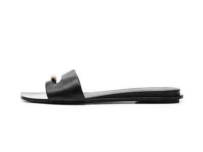 Tory Burch Pierced Slide Flat Shoes With Soft Caprine Leather In Black