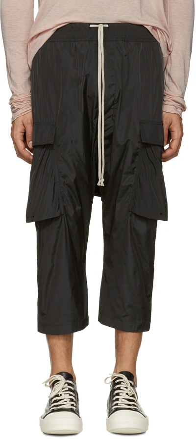 Rick Owens Black Drawstring Cropped Cargo Trousers