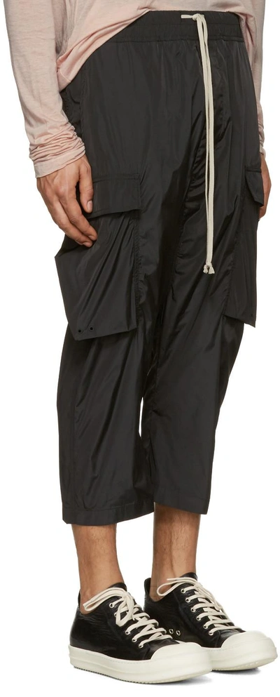 Shop Rick Owens Black Drawstring Cropped Cargo Trousers