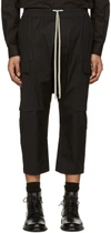 RICK OWENS Black Cropped Drawstring Cargo Trousers