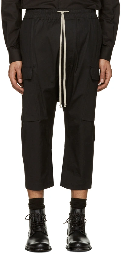 Shop Rick Owens Black Cropped Drawstring Cargo Pants