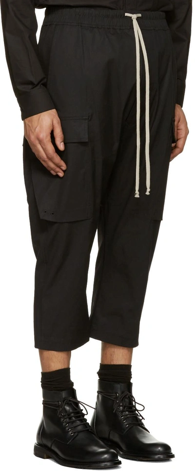 Shop Rick Owens Black Cropped Drawstring Cargo Pants