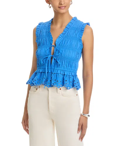Rails Shirred Broderie-anglaise Top In Blue