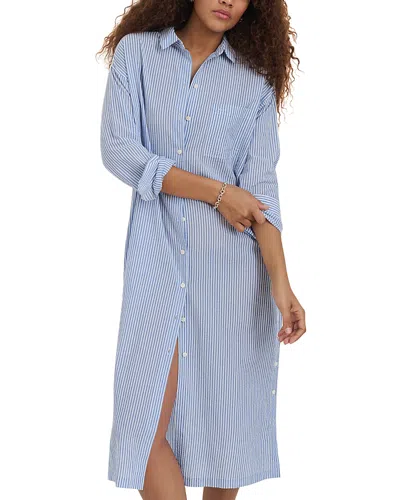 Alex Mill Kerry Stripe Long Sleeve Cotton Seersucker Midi Shirtdress In Blue