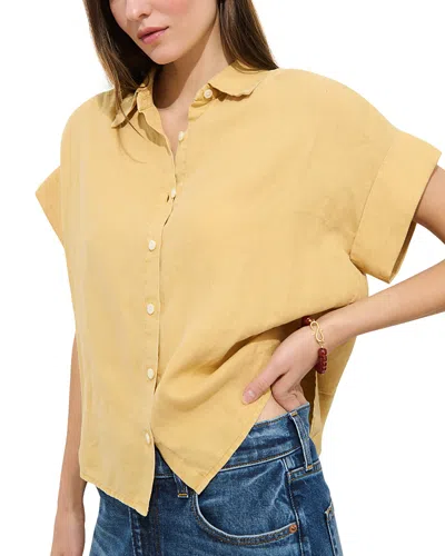 Alex Mill Maddie Linen Short Sleeve Button-up Shirt In Yellow