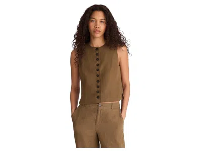 Madewell Button Front Linen Shell Top In Brown