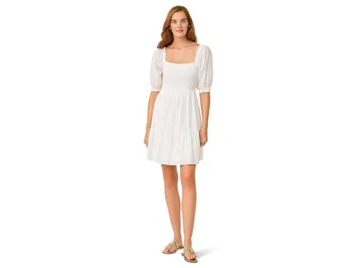 Lilly Pulitzer Hadly Short Sleeve Smocked Dress In Resort White Sunshowers Embroidery