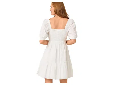Lilly Pulitzer Hadly Short Sleeve Smocked Dress In Resort White Sunshowers Embroidery