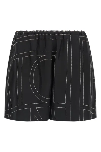Totême Black Monogram Silk Pj Shorts In Black