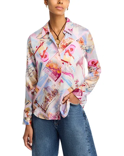 L'agence Tyler Postcard-print Silk Blouse In Multi