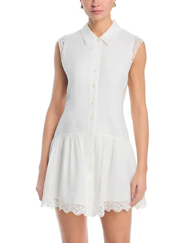 Frame The Embroidered Ramie Button-up Dress In White