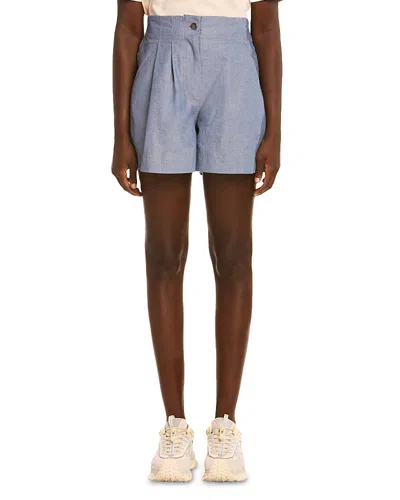 Moncler Women Light Blue Chambray Cotton Shorts, 26 Luxury Shorts For Women Darveys In Blue