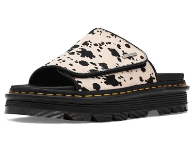 Dr. Martens Zebzag Dalmatian Hair On Leather Platform Slides In Multi