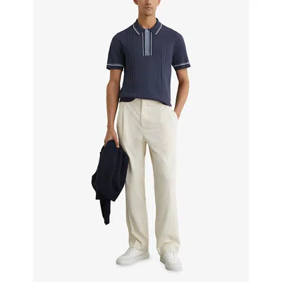 Reiss Mens Navy Rothwell Short-sleeved Knitted Polo Shirt Xl In Blue