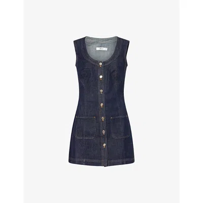 Frame Paneled Recycled Denim Mini Dress In Blue