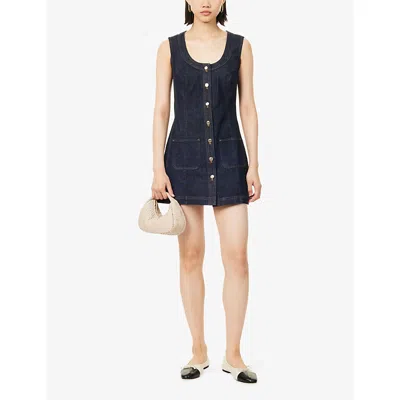 Frame Paneled Recycled Denim Mini Dress In Blue