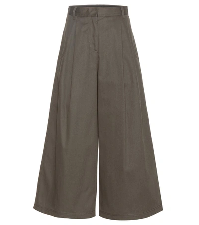 Valentino Wide-legged Wool Trousers In Green