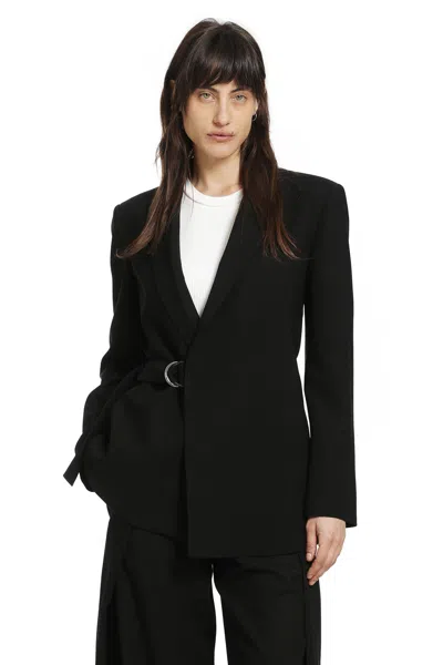Loewe Womens Black Peak-lapel Draped Wool And Leather Blend Jacket In Black