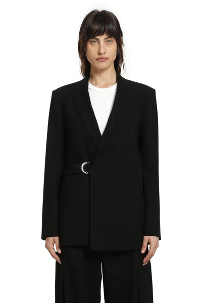 Loewe Womens Black Peak-lapel Draped Wool And Leather Blend Jacket In Black