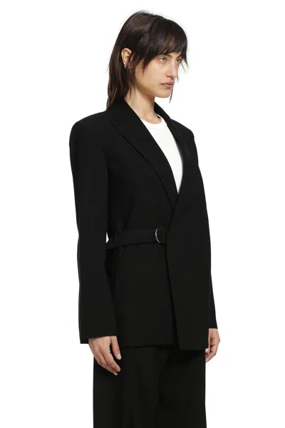 Loewe Womens Black Peak-lapel Draped Wool And Leather Blend Jacket In Black