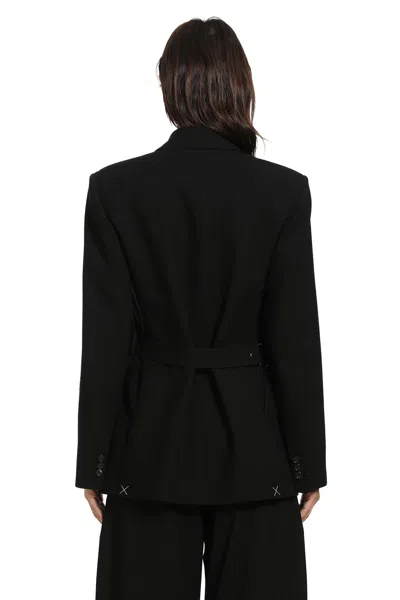Loewe Womens Black Peak-lapel Draped Wool And Leather Blend Jacket In Black