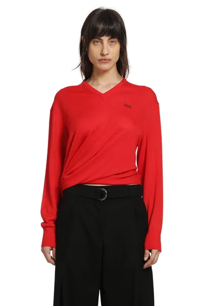 Loewe Asymmetric Draped Embroidered Wool-blend Sweater In Red