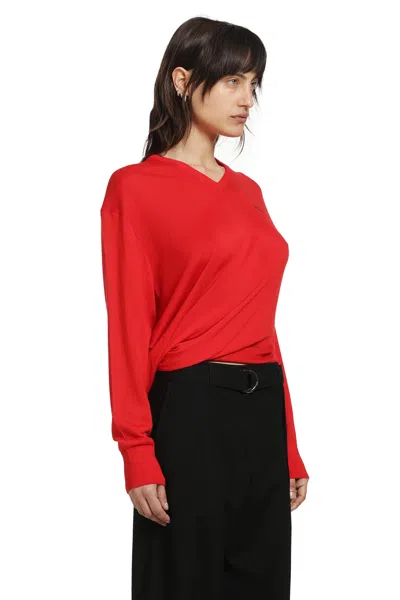 Loewe Asymmetric Draped Embroidered Wool-blend Sweater In Red