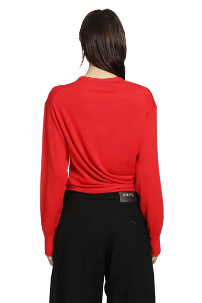 Loewe Asymmetric Draped Embroidered Wool-blend Sweater In Red