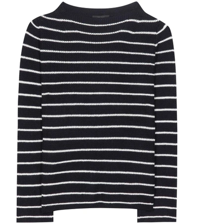 The Row Stretton Striped Cashmere And Silk Sweater In Dark Navy Ivory