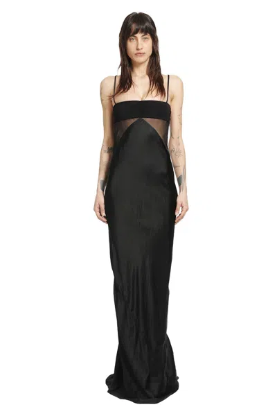 Rick Owens Panelled Satin Midi Slip Dress In Black