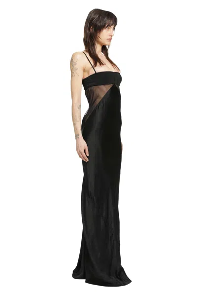 Rick Owens Panelled Satin Midi Slip Dress In Black
