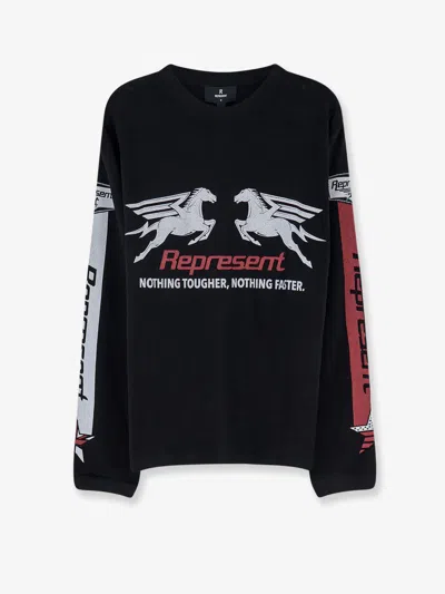 Represent Long Sleeve Crew Neck Graphic Text T-shirt In Black