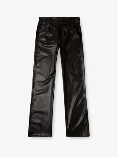 Diesel Faux Leather Wide Leg Trousers Belt Loops In Black