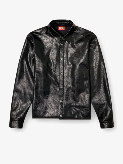 Diesel Vintage Leather Effect Textured Shirt In Black