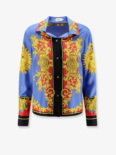 Versace Barocco Print Silk Twill Bowling Shirt In Multi