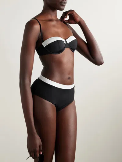 Staud Devon High Rise Bikini Bottoms Black/white In Black