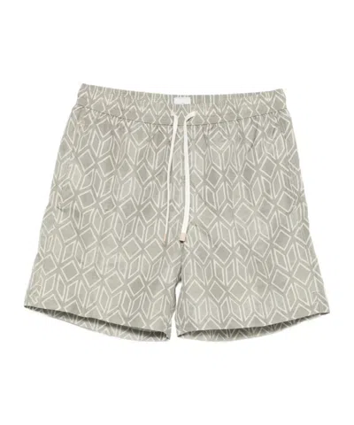 Eleventy Geometric Pattern Swim Trunks In Green
