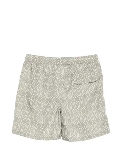 Eleventy Geometric Pattern Swim Trunks In Green