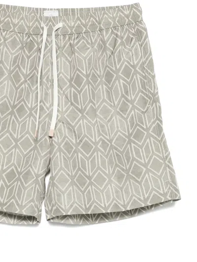 Eleventy Geometric Pattern Swim Trunks In Green