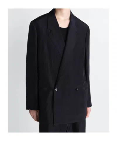 Lemaire Double-breasted Coat In Black