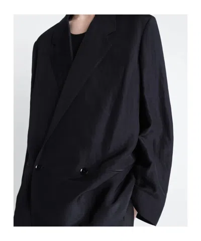 Lemaire Double-breasted Coat In Black